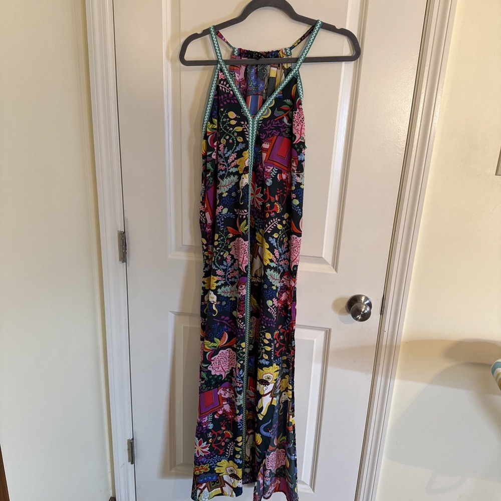 America & Beyond Majestic Nights Floral Print Maxi Dress Boho V-Neck Medium